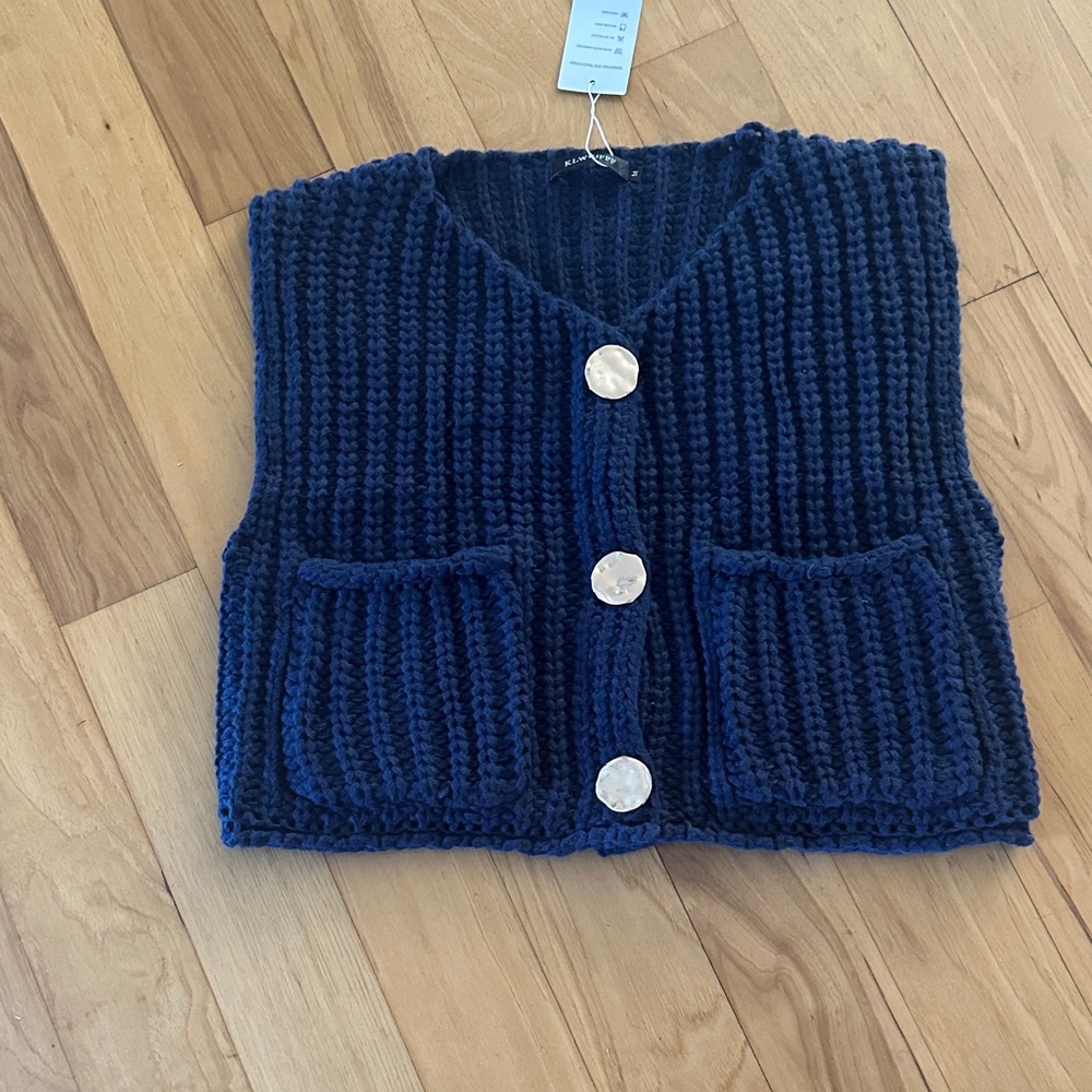 Chunky Navy Knit Button Front Vest